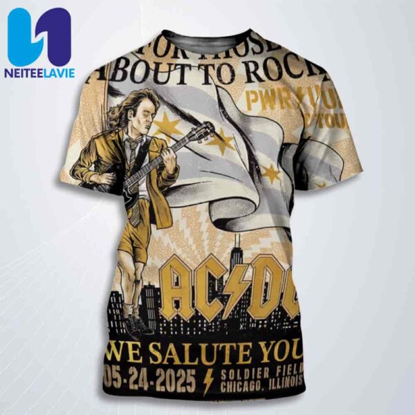 AC/DC Official Poster PWR UP Tour In Chicago IL On May 24 2025 At Soldier Field All Over Print T-Shirt