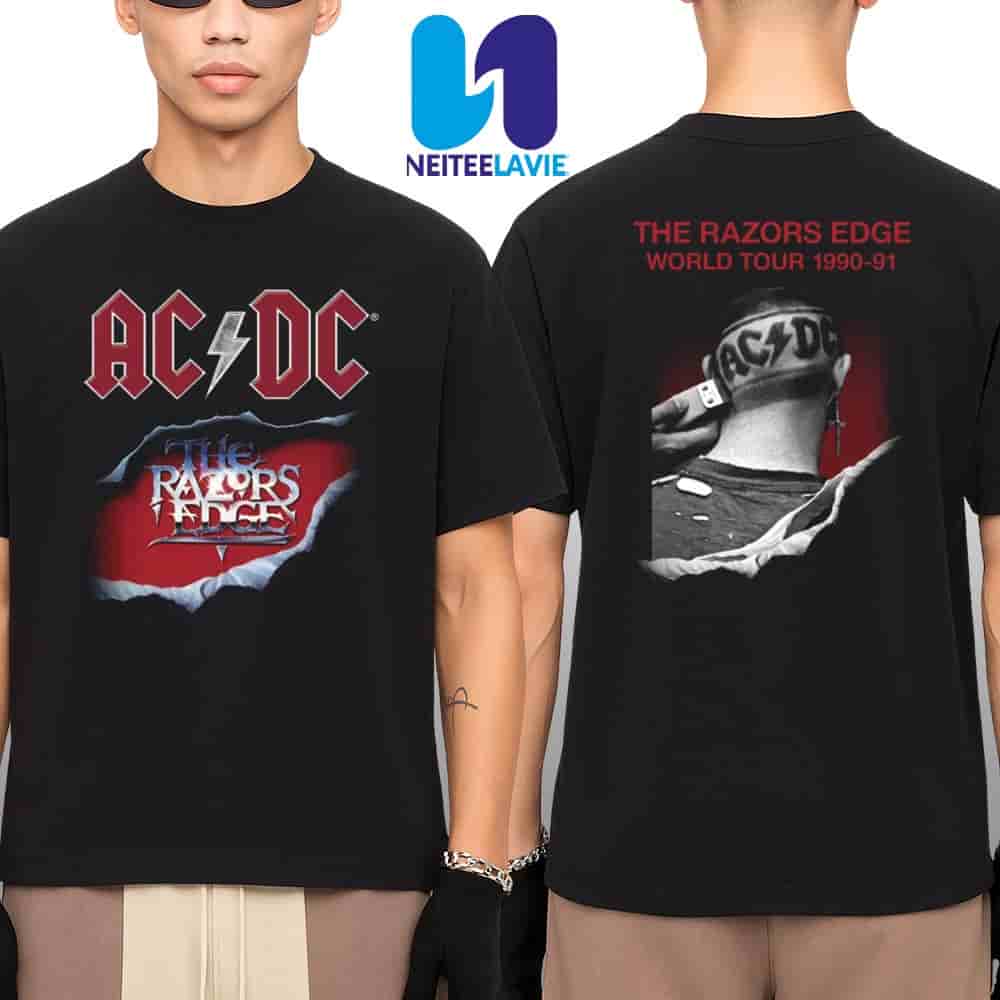 AC/DC The Razors Edge World Tour Merchandise Two Sides Unisex T-Shirt AC/DC The Razors Edge World Tour Merchandise Two Sides Unisex T-Shirt