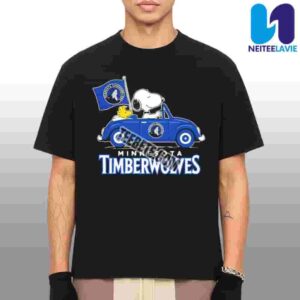 Chill Snoopy And Woodstock Driving Car With Minnesota Timberwolves Flag NBA 2025 Merchandise Unisex T-Shirt