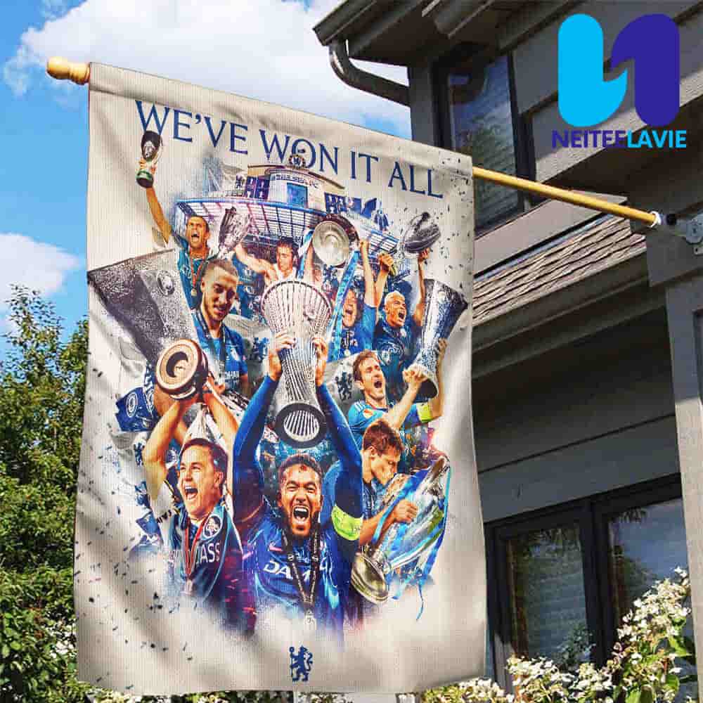 Congrats Chelsea FC Win All The Major UEFA Competitions Garden House Flag Congrats Chelsea FC Win All The Major UEFA Competitions Garden House Flag