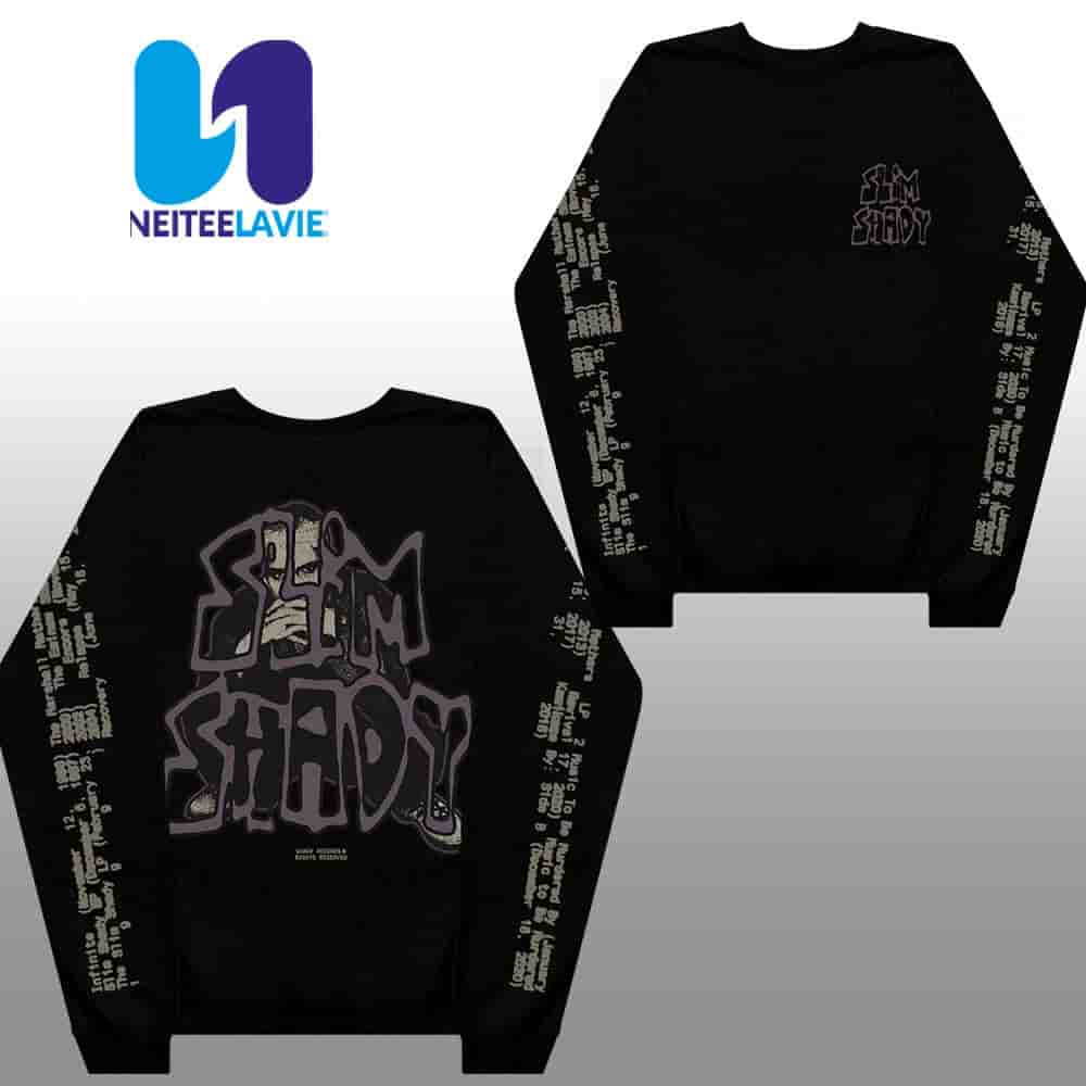 Eminem The Marshall Mathers LP 25th Anniversary Merchandise Graffiti Slim Crewneck Longsleeves Black Shirt Eminem The Marshall Mathers LP 25th Anniversary Merchandise Graffiti Slim Crewneck Longsleeves Black Shirt