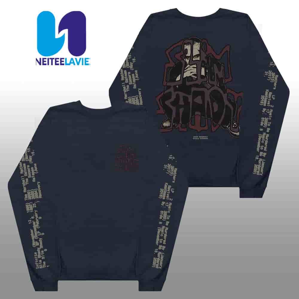 Eminem The Marshall Mathers LP 25th Anniversary Merchandise Graffiti Slim Crewneck Longsleeves Black Shirt Eminem The Marshall Mathers LP 25th Anniversary Merchandise Graffiti Slim Crewneck Longsleeves Black Shirt