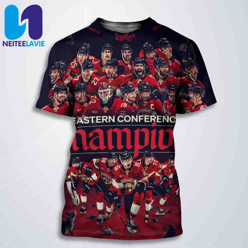 Florida Panthers Eastern Conference Champions 2025 Stanley Cup Playoffs Season All Over Print T-Shirt Florida Panthers Eastern Conference Champions 2025 Stanley Cup Playoffs Season All Over Print T-Shirt