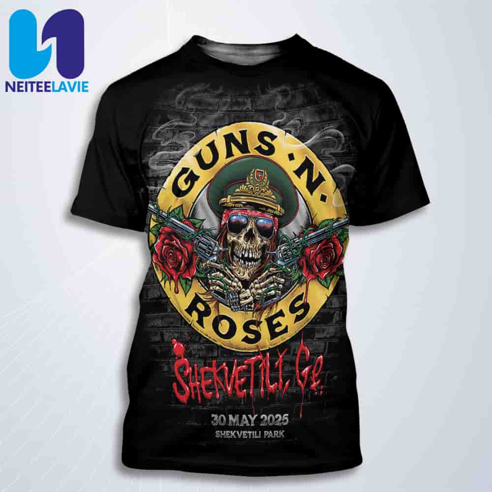 Guns N Rose With Special Guest River Sons Concert Poster In Shekvetili GE On May 30 2025 At Shekvetili Dendrological Park All Over Print T-Shirt Guns N Rose With Special Guest River Sons Concert Poster In Shekvetili GE On May 30 2025 At Shekvetili Dendrological Park All Over Print T-Shirt