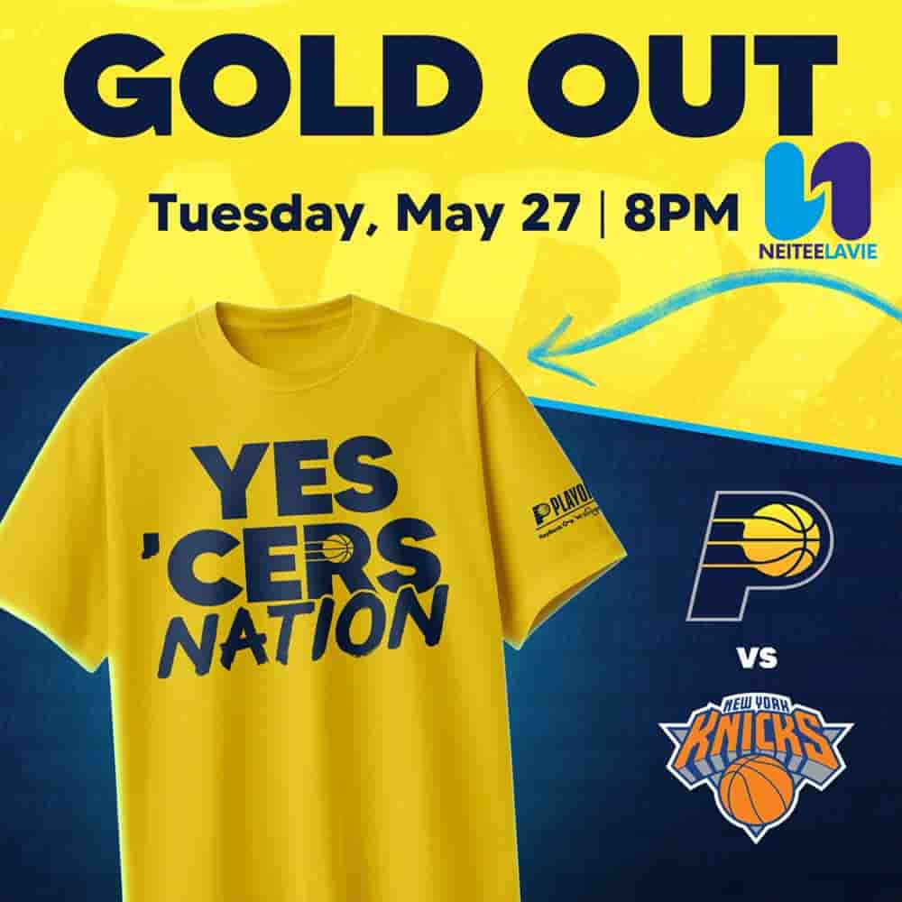 Indiana Pacers NBA Playoffs Game 4 Gold Out On May 27 2025 Yes Cers Nation Text All Over Print Shirt Indiana Pacers NBA Playoffs Game 4 Gold Out On May 27 2025 Yes Cers Nation Text All Over Print Shirt