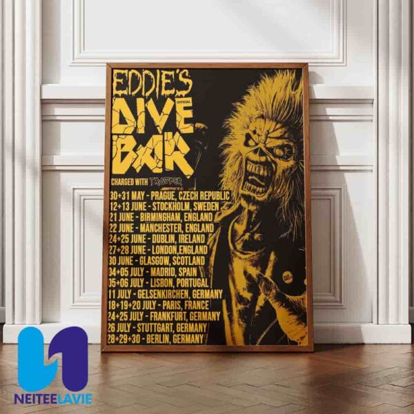 Iron Maiden Eddie Dive Bar is On The Road For 2025 Charged With Trooper Tour Dates Poster Canvas
