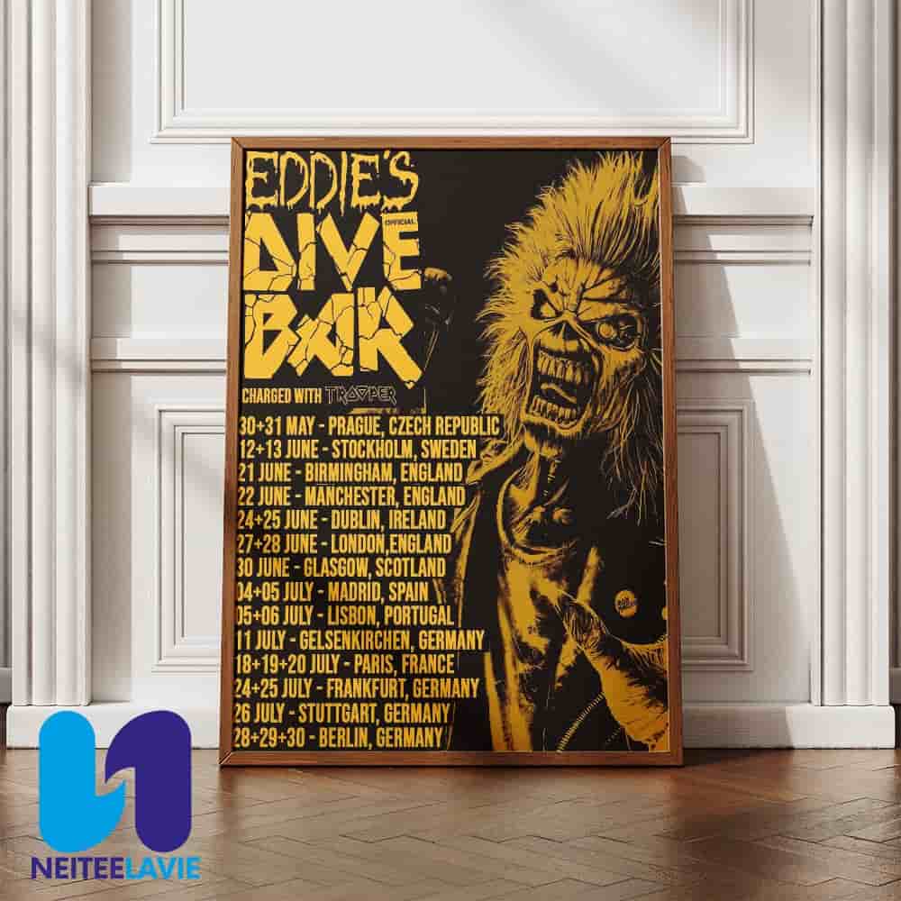 Iron Maiden Eddie Dive Bar is On The Road For 2025 Charged With Trooper Tour Dates Poster Canvas Iron Maiden Eddie Dive Bar is On The Road For 2025 Charged With Trooper Tour Dates Poster Canvas
