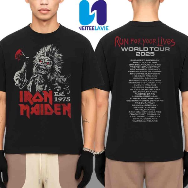 Iron Maiden Est 1975 Run For Your Lives World Tour 2025 Merchandise Two Sided Unisex T-Shirt