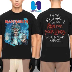 Iron Maiden I Saw A Rambunctious Eddie On The Run For Your Lives World Tour 2025-26 Merchandise Two Sided Unisex T-Shirt