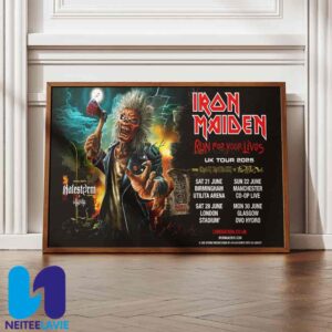 Iron Maiden Run For Your Lives UK Tour Date June 2025 Poster Canvas