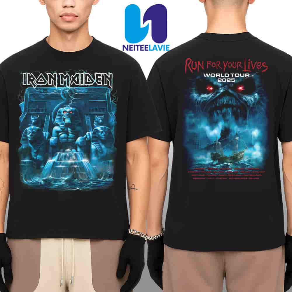 Iron Maiden Run For Your Lives World Tour 2025 Rime of the Ancient Mariner Powerslave Merch Two Sided Unisex T-Shirt Iron Maiden Run For Your Lives World Tour 2025 Rime of the Ancient Mariner Powerslave Merch Two Sided Unisex T-Shirt