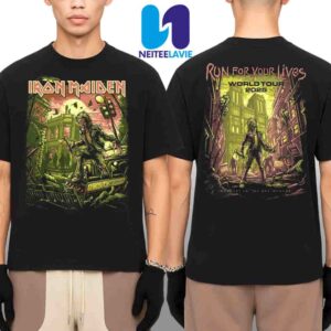 Iron Maiden Run For Your Lives World Tour 2025 Wrathchild Rue Morgue And Eddie Prowling East London Merch Two Sided Unisex T-Shirt