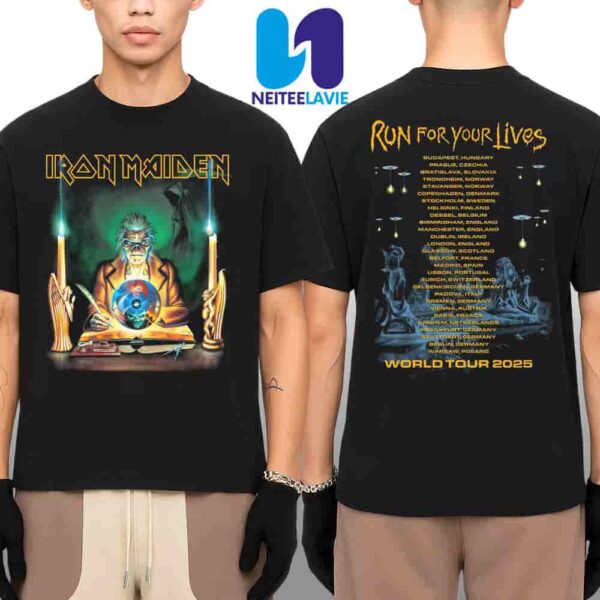 Iron Maiden Run For Your Lives World Tour Dates 2025 Retro Clairvoyant Merch Two Sided Unisex T-Shirt