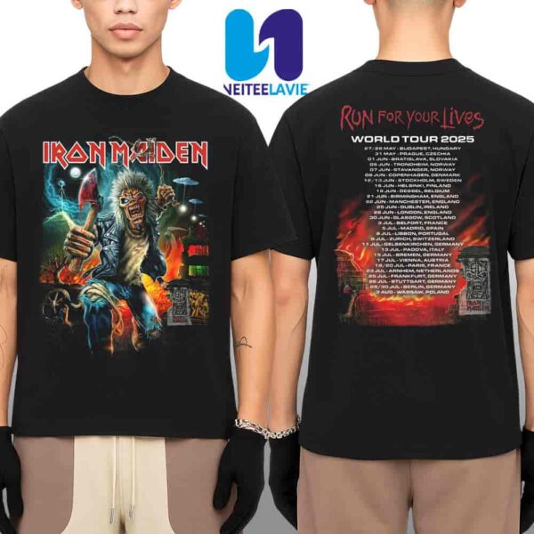 Iron Maiden Run For Your Lives World Tour Dates List 2025 Merchandise Two Sided Unisex T-Shirt