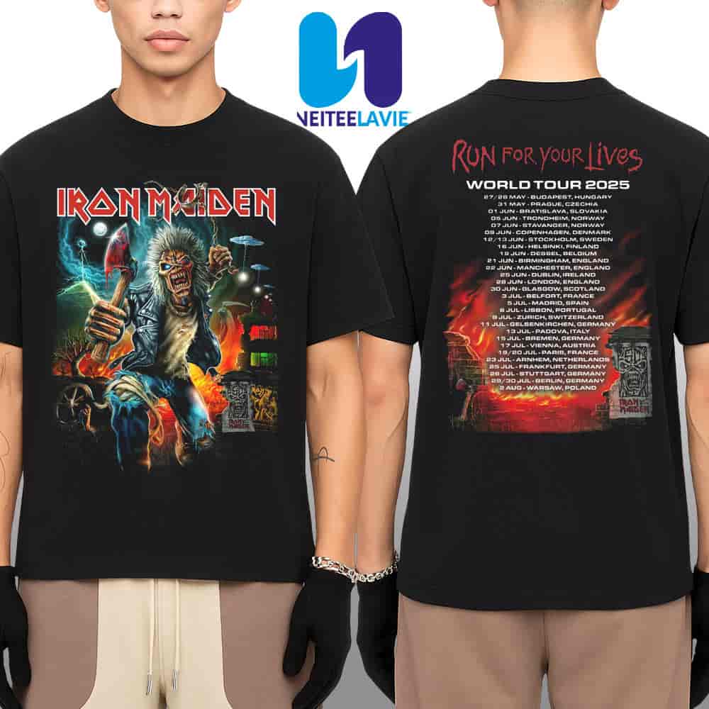 Iron Maiden Run For Your Lives World Tour Dates List 2025 Merchandise Two Sided Unisex T-Shirt Iron Maiden Run For Your Lives World Tour Dates List 2025 Merchandise Two Sided Unisex T-Shirt
