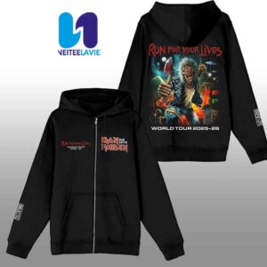 Iron Maiden World Tour Dates List 2025 Run For Your Lives Merchandise Two Sided Zip Hoodie Shirt