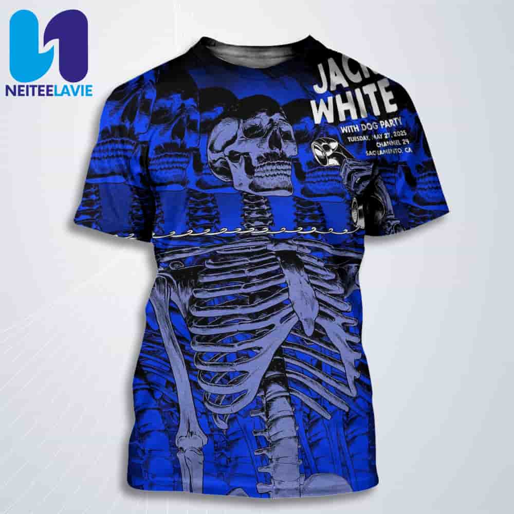 Jack White Night 2 Concert Poster With Dog Party In Sacramento CA On May 27 2025 At Channel 24 All Over Print T-Shirt Jack White Night 2 Concert Poster With Dog Party In Sacramento CA On May 27 2025 At Channel 24 All Over Print T-Shirt