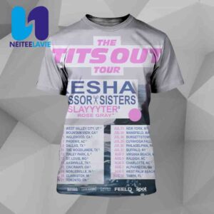 Kesha And Scissor Sisters The Tits Out Tour Dates 2025 Scissor Sisters Slayyyter Rose Gray All Over Print T-Shirt