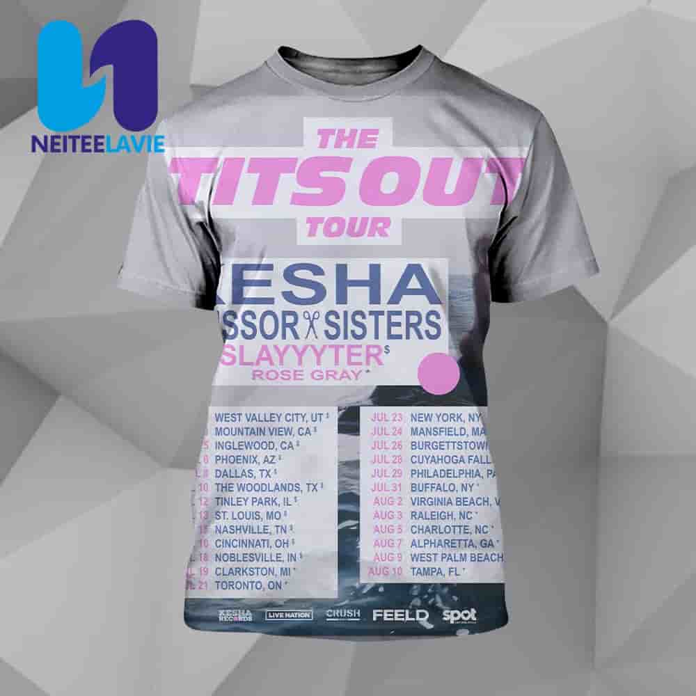 Kesha And Scissor Sisters The Tits Out Tour Dates 2025 Scissor Sisters Slayyyter Rose Gray All Over Print T-Shirt Kesha And Scissor Sisters The Tits Out Tour Dates 2025 Scissor Sisters Slayyyter Rose Gray All Over Print T-Shirt
