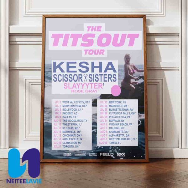 Kesha And Scissor Sisters The Tits Out Tour Dates 2025 Scissor Sisters Slayyyter Rose Gray Home Decor Poster Canvas