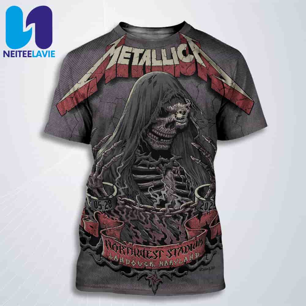 Metallica M72 Landover Concert Poster World Tour 2025 In Landover Maryland On May 28 At Northwest Stadium All Over Print T-Shirt Metallica M72 Landover Concert Poster World Tour 2025 In Landover Maryland On May 28 At Northwest Stadium All Over Print T-Shirt