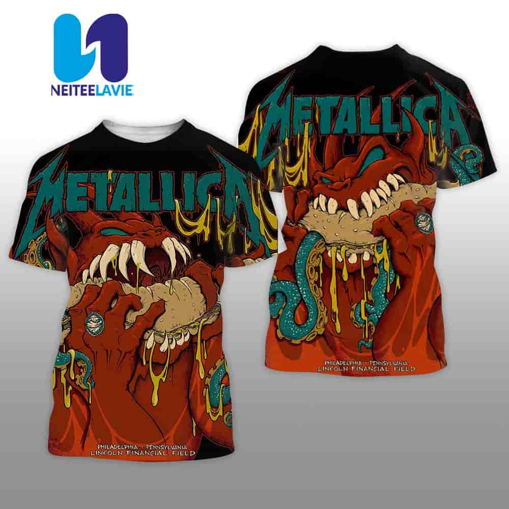 Metallica M72 Philly Night 1 And Night 2 Poster In Philadelphia Pennsylvania On May 23rd 2025 At Lincoln Financial Field Two Sides All Over Print T-Shirt Metallica M72 Philly Night 1 And Night 2 Poster In Philadelphia Pennsylvania On May 23rd 2025 At Lincoln Financial Field Two Sides All Over Print T-Shirt