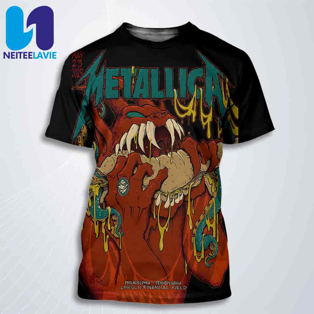 Metallica M72 Philly Night 1 Poster In Philadelphia Pennsylvania On May 23rd 2025 At Lincoln Financial Field All Over Print T-Shirt Metallica M72 Philly Night 1 Poster In Philadelphia Pennsylvania On May 23rd 2025 At Lincoln Financial Field All Over Print T-Shirt