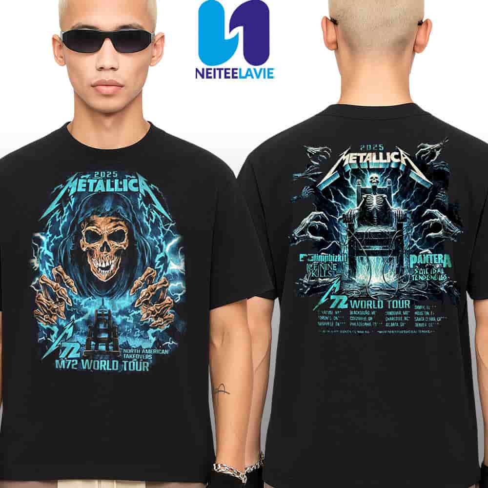 Metallica M72 World Tour North American 2025 Venue Tee With Ice Nine Kills Pantera Suicidal Tendencies Limp Bizkit City List Merchandise Two Sided Unisex Hoodie Shirt Metallica M72 World Tour North American 2025 Venue Tee With Ice Nine Kills Pantera Suicidal Tendencies Limp Bizkit City List Merchandise Two Sided Unisex Hoodie Shirt