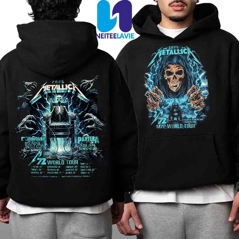 Metallica M72 World Tour North American 2025 With Ice Nine Kills Pantera Suicidal Tendencies Limp Bizkit City List Merchandise Two Sided Unisex Hoodie Shirt Metallica M72 World Tour North American 2025 With Ice Nine Kills Pantera Suicidal Tendencies Limp Bizkit City List Merchandise Two Sided Unisex Hoodie Shirt