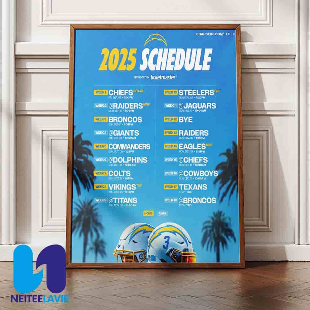 NFL Los Angeles Chargers 2025 Schedule Season Home Decor Poster Canvas NFL Los Angeles Chargers 2025 Schedule Season Home Decor Poster Canvas