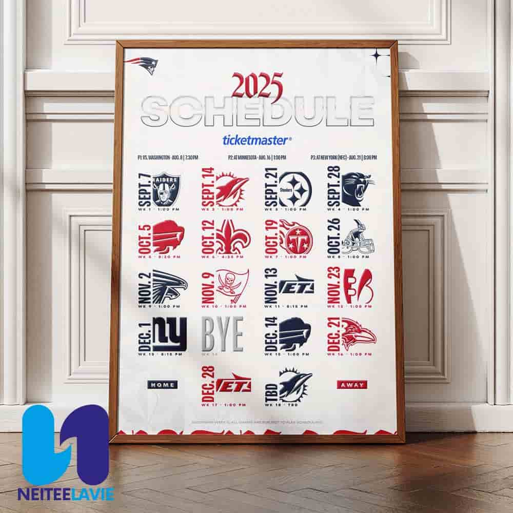 NFL New England Patriots 2025 Schedule Season Home Decor Poster Canvas NFL New England Patriots 2025 Schedule Season Home Decor Poster Canvas