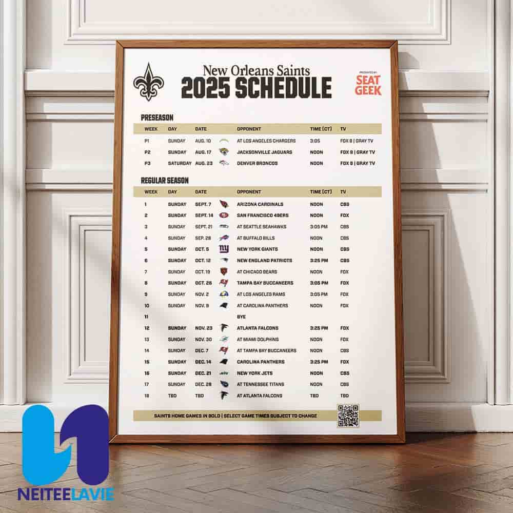 NFL New Orleans Saints 2025 Schedule Season Home Decor Poster Canvas NFL New Orleans Saints 2025 Schedule Season Home Decor Poster Canvas