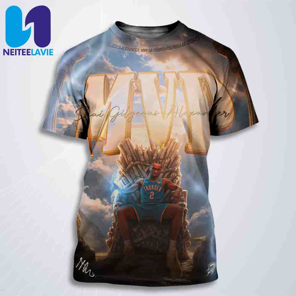 OKC Thunder Shai Gilgeous-Alexander MVP Da Temporada Regular 2024-25 All Over Print T-Shirt OKC Thunder Shai Gilgeous-Alexander MVP Da Temporada Regular 2024-25 All Over Print T-Shirt