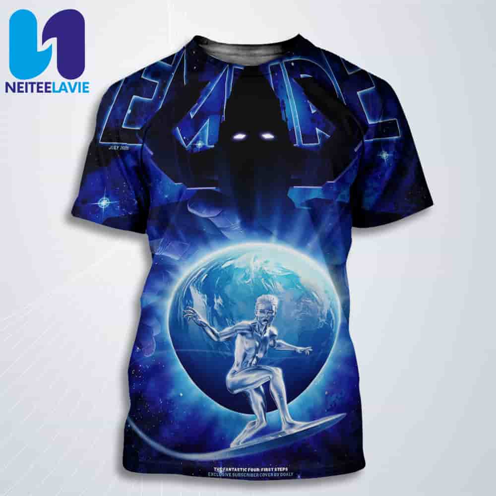 Official Poster The Silver Surfer and Galactus Cover The Latest Issue Of Empire Magazine For The Fantastic Four First Steps All Over Print T-Shirt Official Poster The Silver Surfer and Galactus Cover The Latest Issue Of Empire Magazine For The Fantastic Four First Steps All Over Print T-Shirt