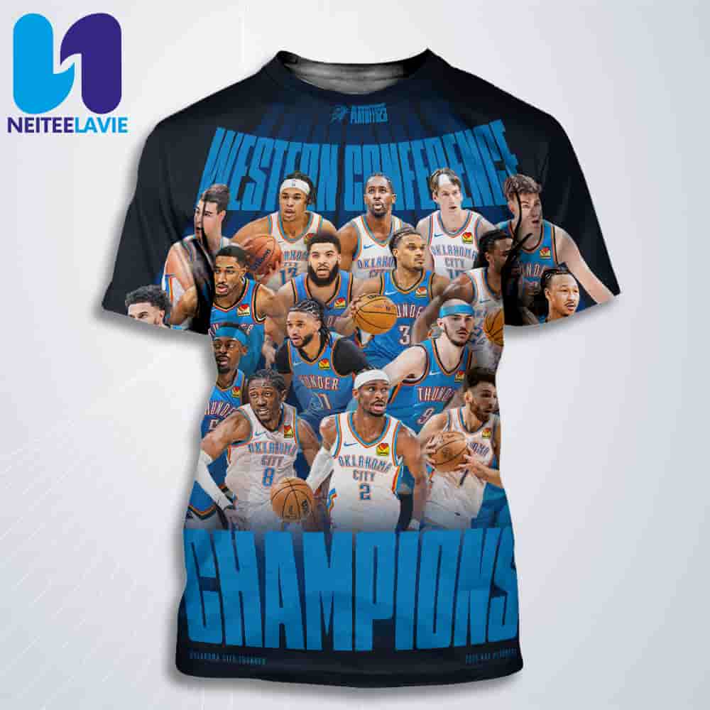 Oklahoma City Thunder Western Conference Champions 2025 NBA Playoffs Season All Over Print T-Shirt Oklahoma City Thunder Western Conference Champions 2025 NBA Playoffs Season All Over Print T-Shirt
