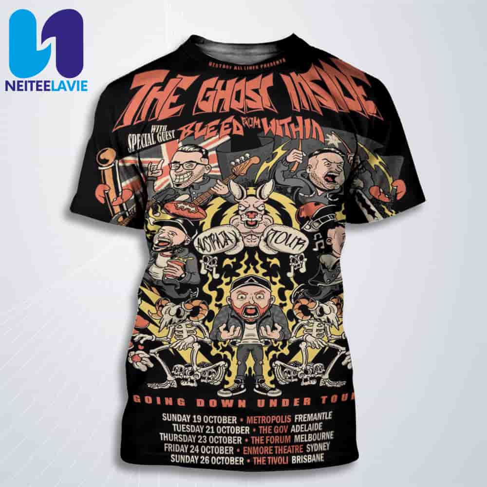 The Ghost Inside Going Down Under Tour Dates October 2025 with Bleed From Within All Over Print T-Shirt The Ghost Inside Going Down Under Tour Dates October 2025 with Bleed From Within All Over Print T-Shirt