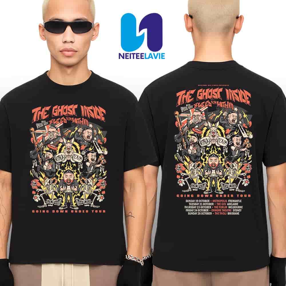 The Ghost Inside Going Down Under Tour Dates October 2025 with Bleed From Within Merchandise Unisex T-Shirt The Ghost Inside Going Down Under Tour Dates October 2025 with Bleed From Within Merchandise Unisex T-Shirt