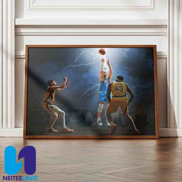Alex Caruso Oklahoma City Thunder Artwork Electrifying NBA Shot Over Pascal Siakam with Thunderstorm Power Home Decor Poster Canvas