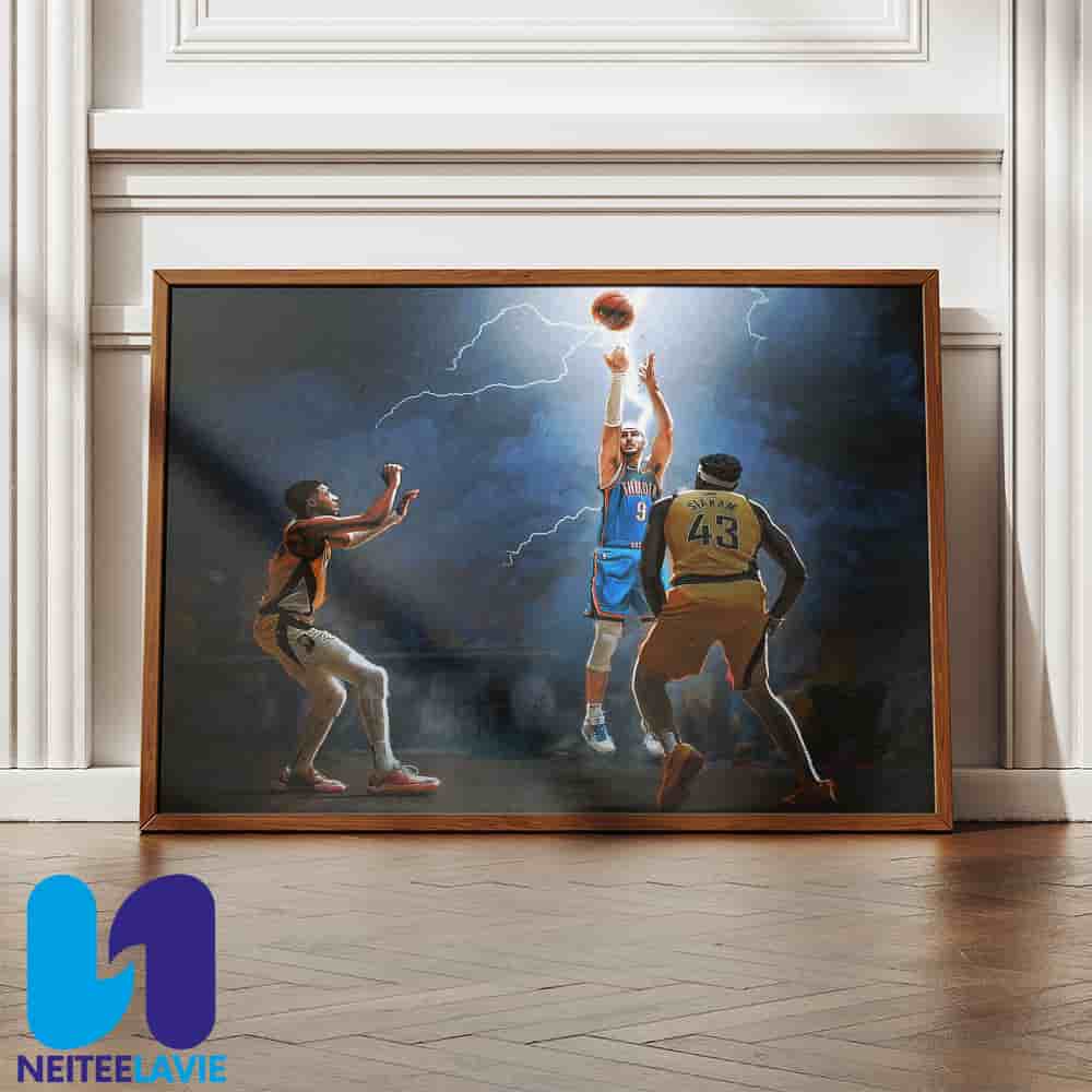 Alex Caruso Oklahoma City Thunder Artwork Electrifying NBA Shot Over Pascal Siakam with Thunderstorm Power Home Decor Poster Canvas Alex Caruso Oklahoma City Thunder Artwork Electrifying NBA Shot Over Pascal Siakam with Thunderstorm Power Home Decor Poster Canvas