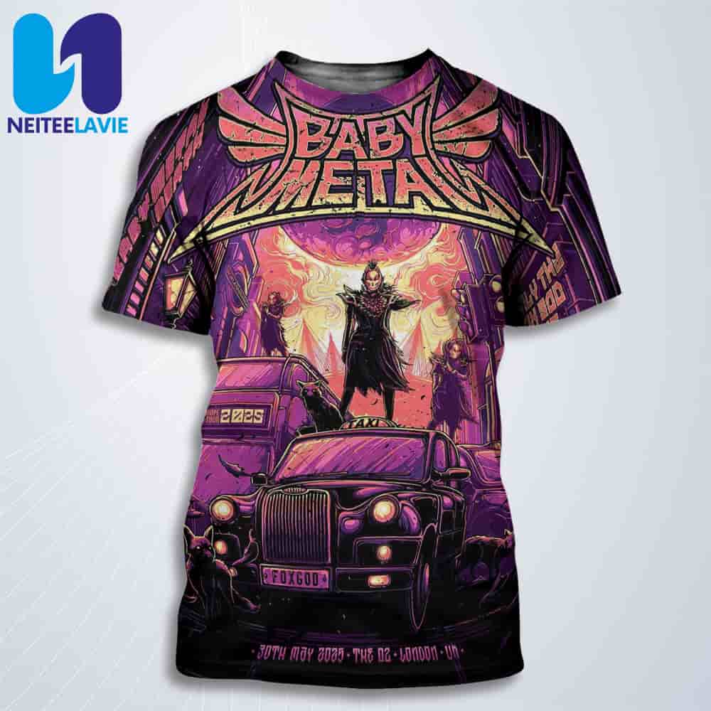 BABYMETAL Concert Poster In London UK On May 30 2025 At The O2 All Over Print T-Shirt BABYMETAL Concert Poster In London UK On May 30 2025 At The O2 All Over Print T-Shirt