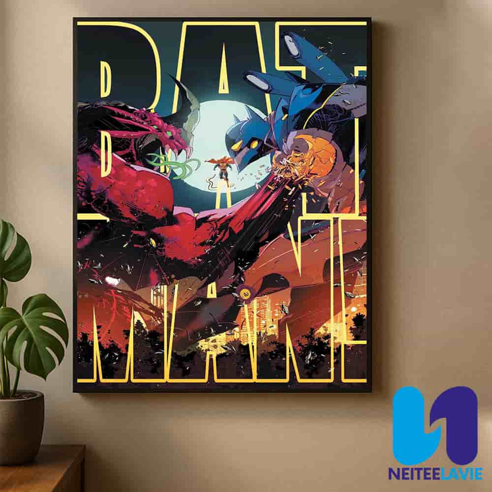 Batman Mech Battles Giant Demon Epic DC Comics Showdown with Superman in the Crossfire Home Decor Poster Canvas Batman Mech Battles Giant Demon Epic DC Comics Showdown with Superman in the Crossfire Home Decor Poster Canvas