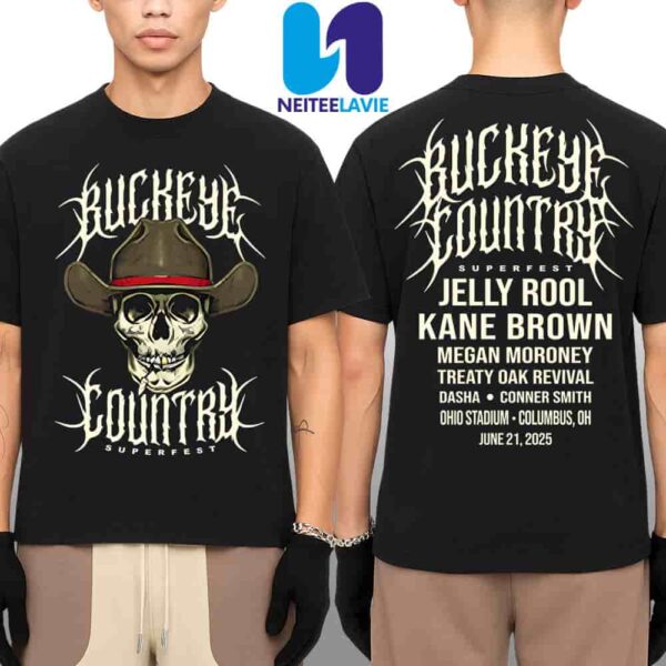 Buckeye Country Superfest 2025 Skull Cowboy Tee On June 21 At Ohio Stadium In Columbus OH Merchandise Two Sided Unisex Shirt