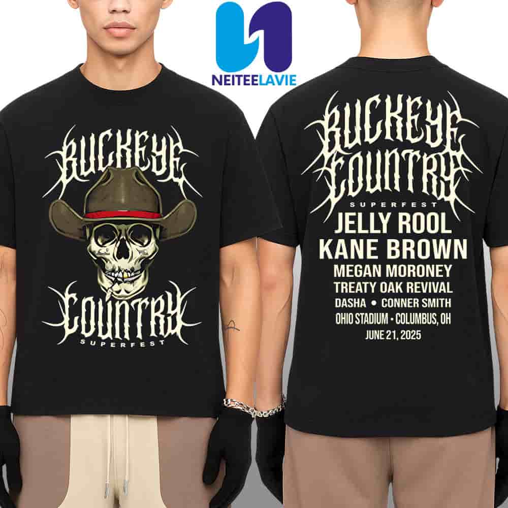 Buckeye Country Superfest 2025 Skull Cowboy Tee On June 21 At Ohio Stadium In Columbus OH Merchandise Two Sided Unisex Shirt Buckeye Country Superfest 2025 Skull Cowboy Tee On June 21 At Ohio Stadium In Columbus OH Merchandise Two Sided Unisex Shirt
