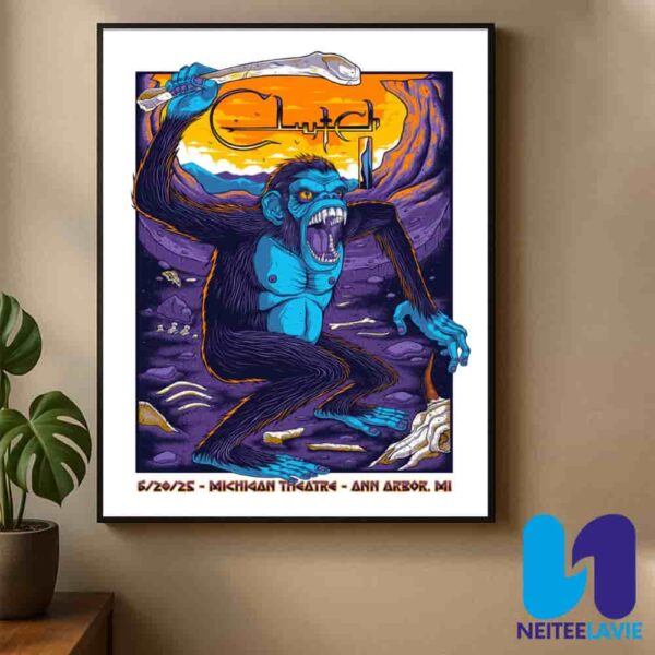 Clutch Band Poster For Show In Ann Arbor MI On June 20 2025 At Michigan Theater Home Decor Poster Canvas
