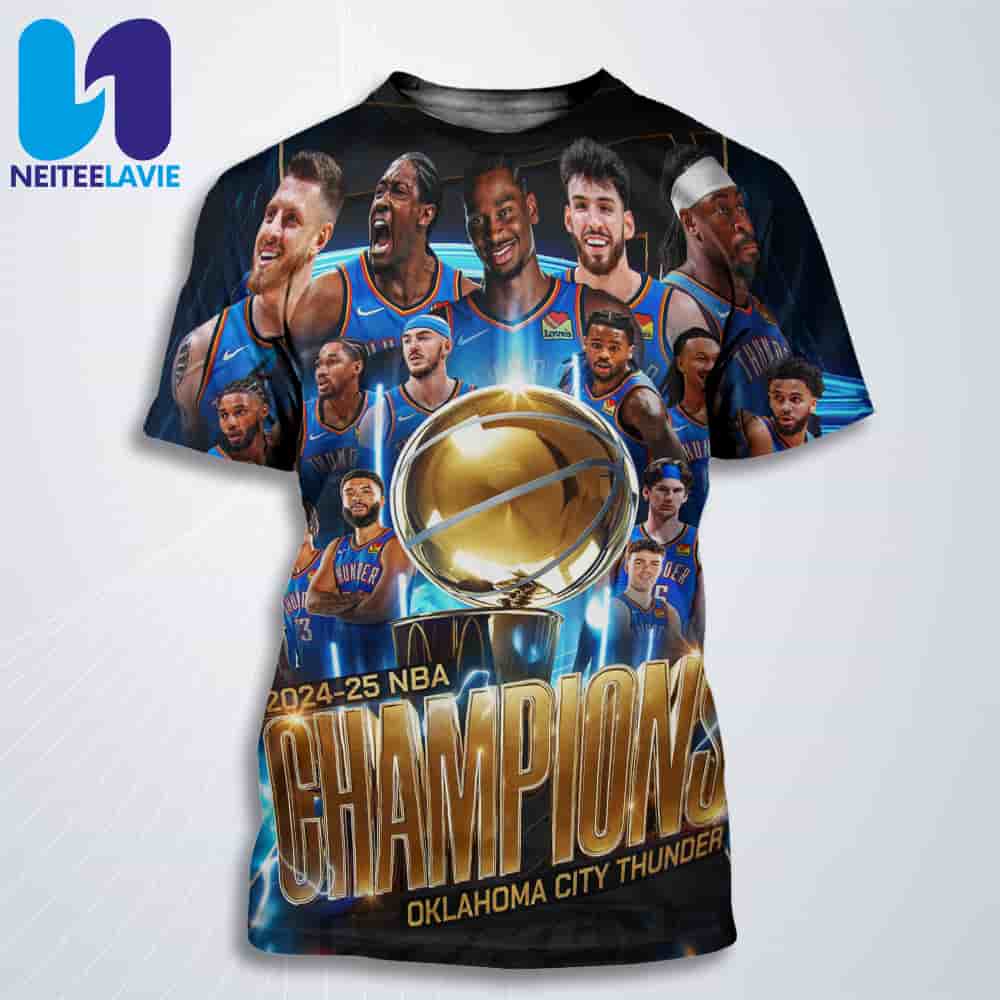 Congrats Oklahoma City Thunder Win 2024–25 NBA Championship A Historic Title Run All Over Print T-Shirt Congrats Oklahoma City Thunder Win 2024–25 NBA Championship A Historic Title Run All Over Print T-Shirt