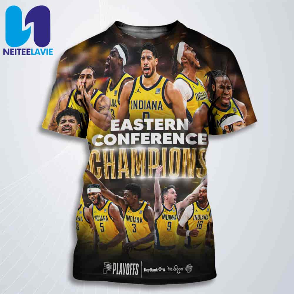 Congratulations Indiana Pacer Eastern Conference Champions 2025 Season All Over Print T-Shirt Congratulations Indiana Pacer Eastern Conference Champions 2025 Season All Over Print T-Shirt