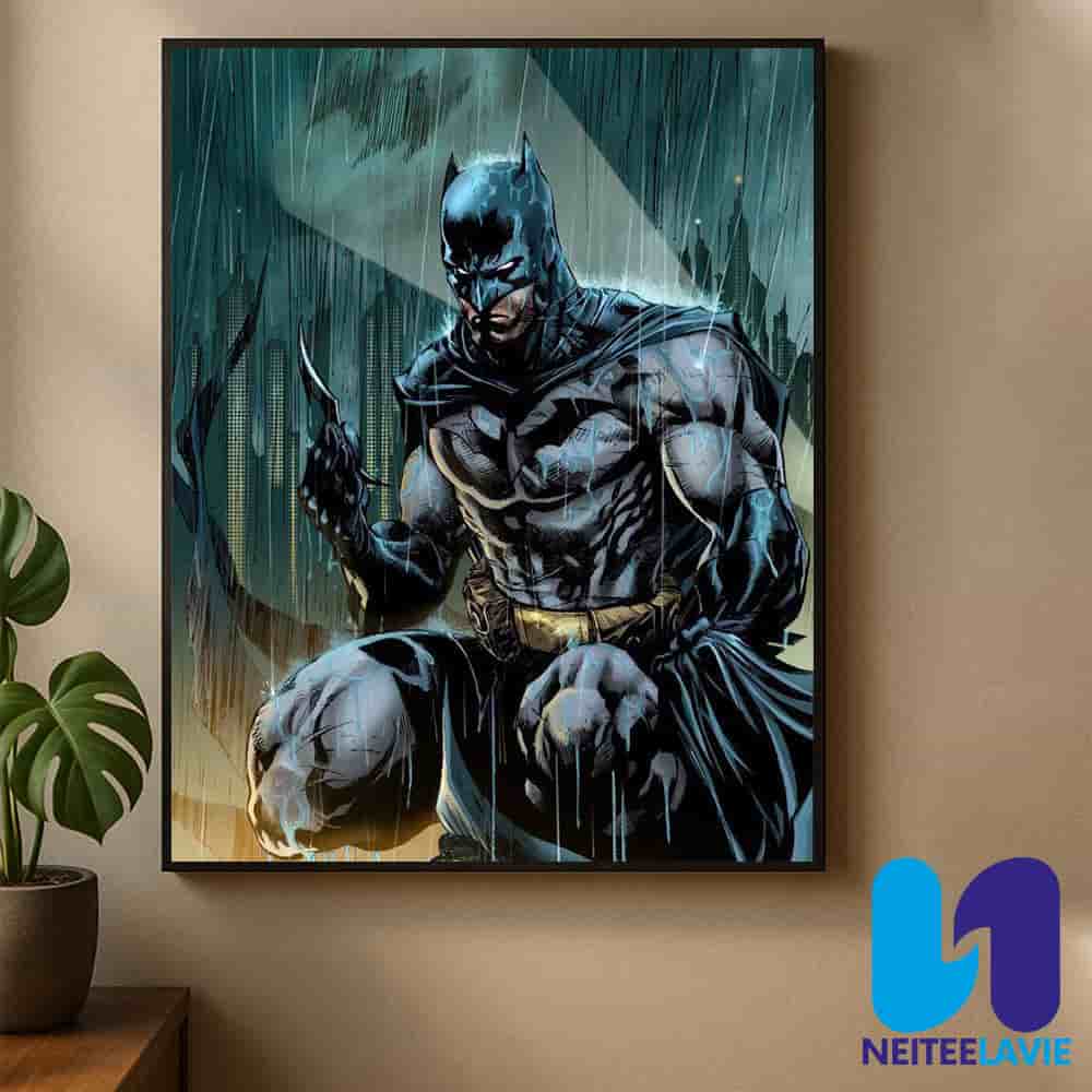 Dark Knight In The Rain Gritty Batman Artwork With Gotham City Backdrop Home Decor Poster Canvas Dark Knight In The Rain Gritty Batman Artwork With Gotham City Backdrop Home Decor Poster Canvas
