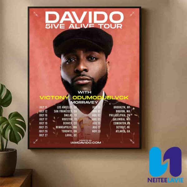 Davido 5ive Alive Tour 2025 North America Concert Dates List Home Decor Poster Canvas