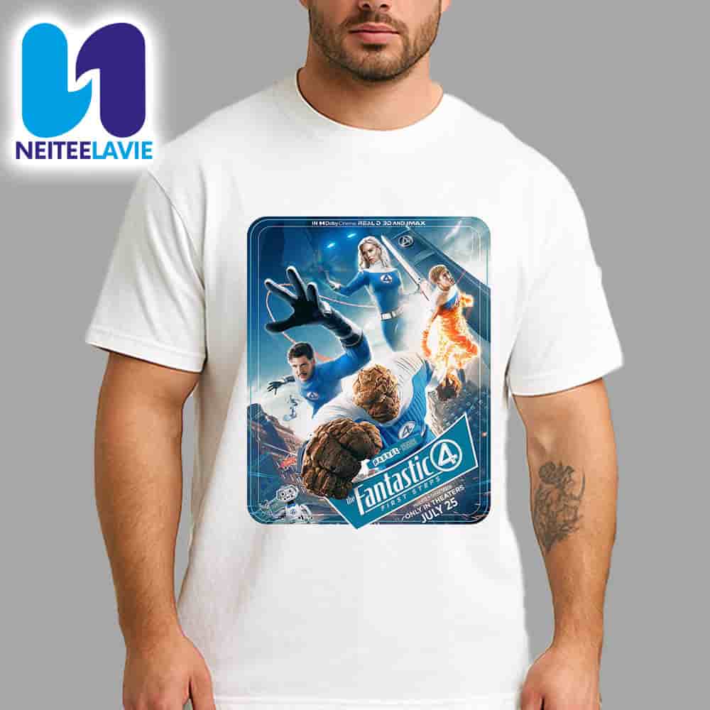 Fantastic Four 2025 Movie Poster Marvel First Family Returns In First Steps Merchandise Unisex T-Shirt Fantastic Four 2025 Movie Poster Marvel First Family Returns In First Steps Merchandise Unisex T-Shirt