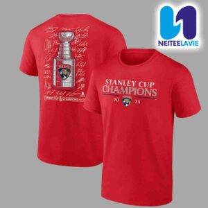 Florida Panthers 2025 Stanley Cup Champions Signature Roster Merch Two Sided Unisex T-Shirt